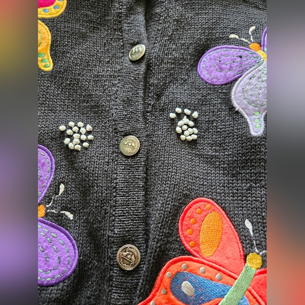 Quacker Factory Vintage Embroided Butterfly Cardigan - Picture 6 of 9